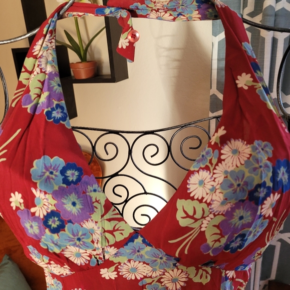 Vintage 1970s Red Floral Dress with Blouse - Picture 2 of 16